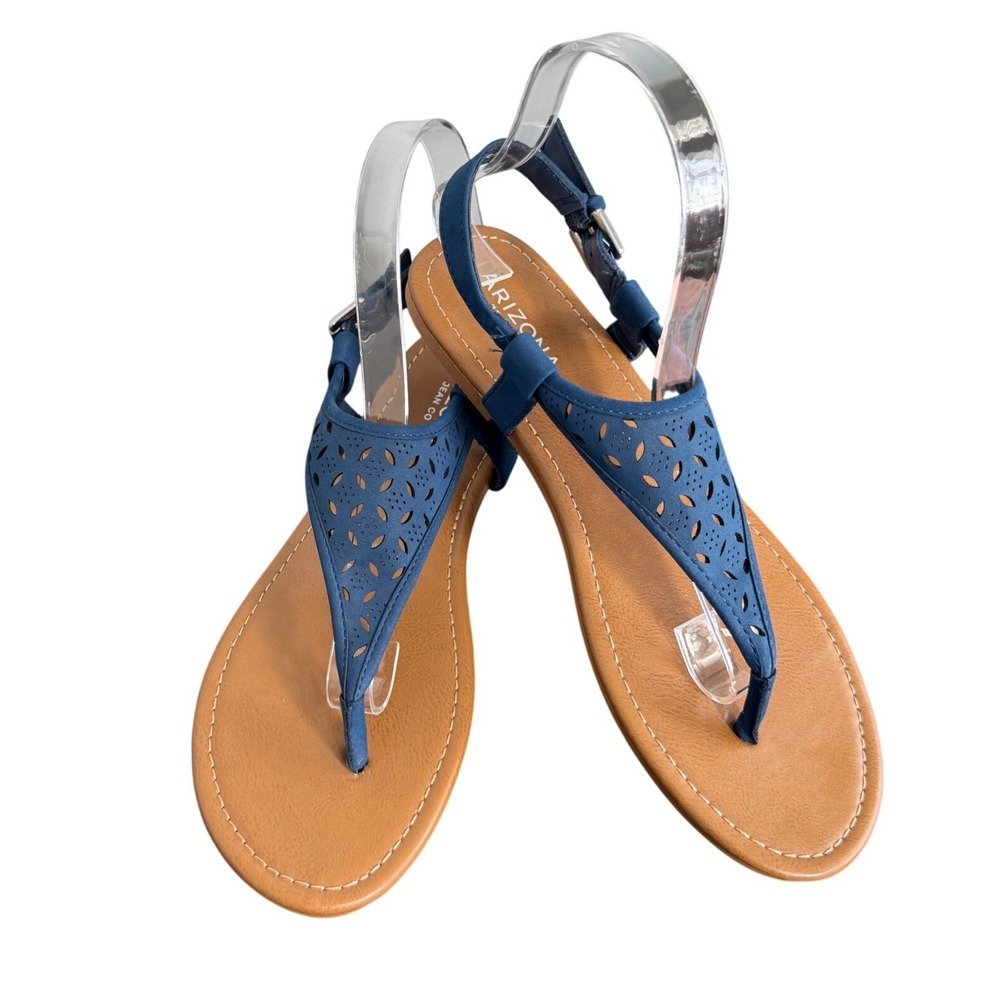 Arizona Jean Co Womens Seymour Blue Laser‎ Cut T Strap Sandal 8.5M NEW
